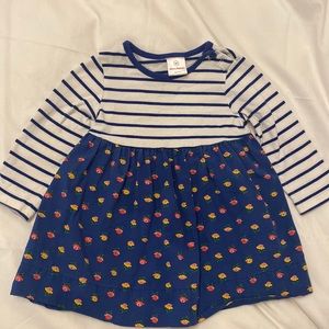 Hanna Anderson blue and white striped and floral play dress in 18-24 months.